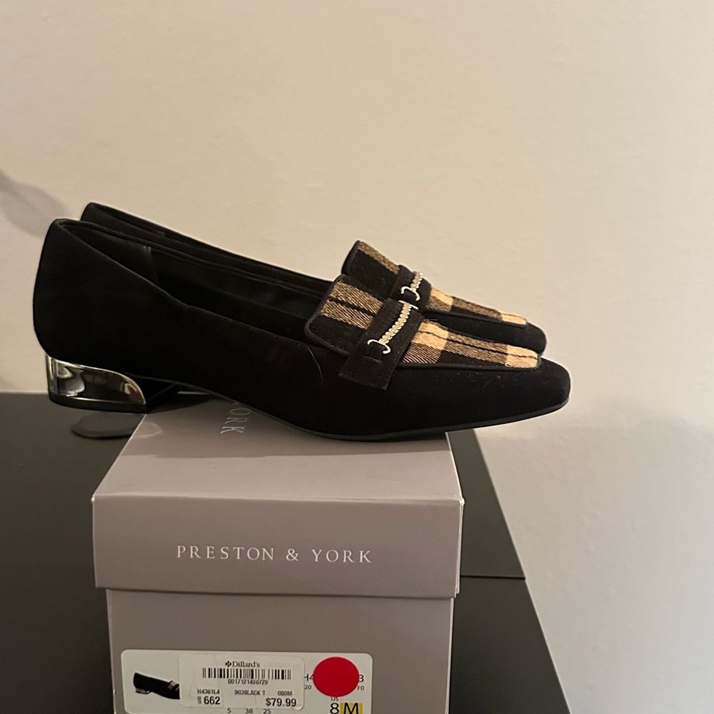 Preston & York Black and Tan Flats with Gold Accent
